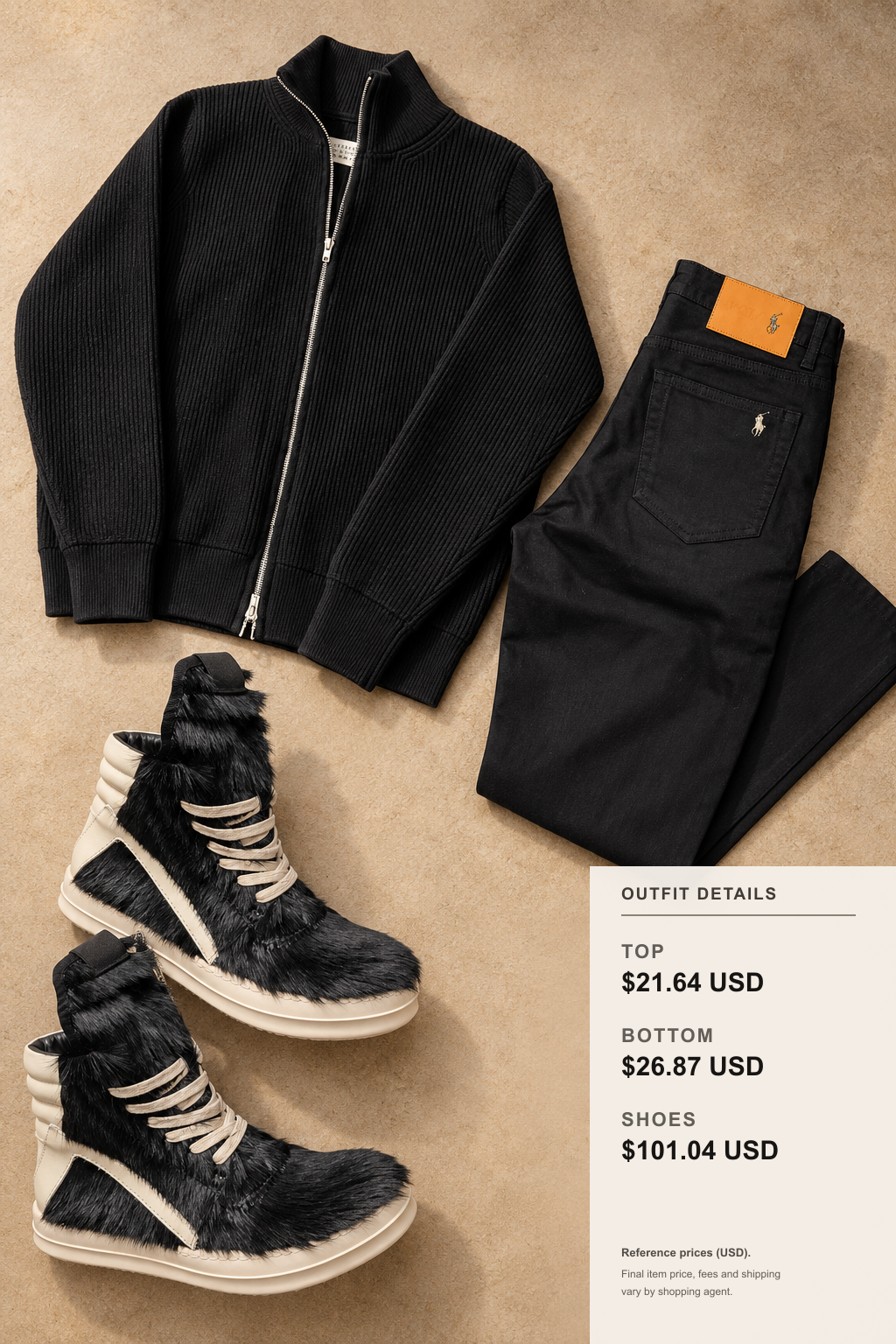 rick owens Jacket: Three Fall Layering Plans outfit 2 editorial flat lay for fashionreps